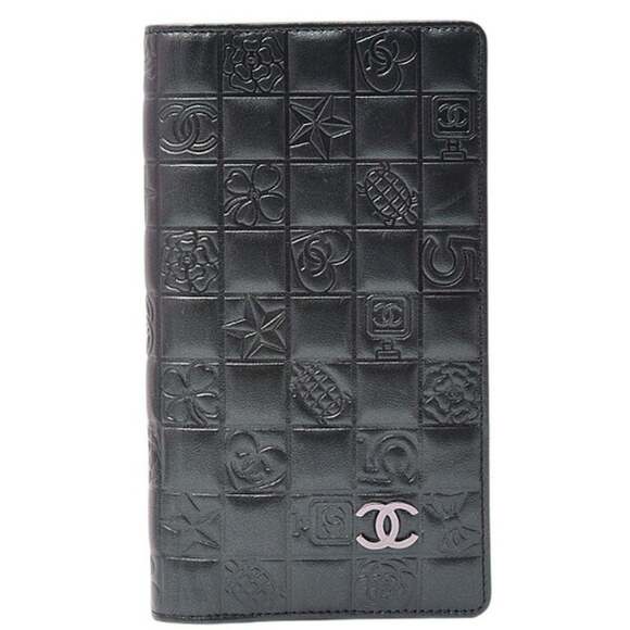 CHANEL Women's Icon Line Bifold Long Wallet in Gunmetallic and Silver Leather
